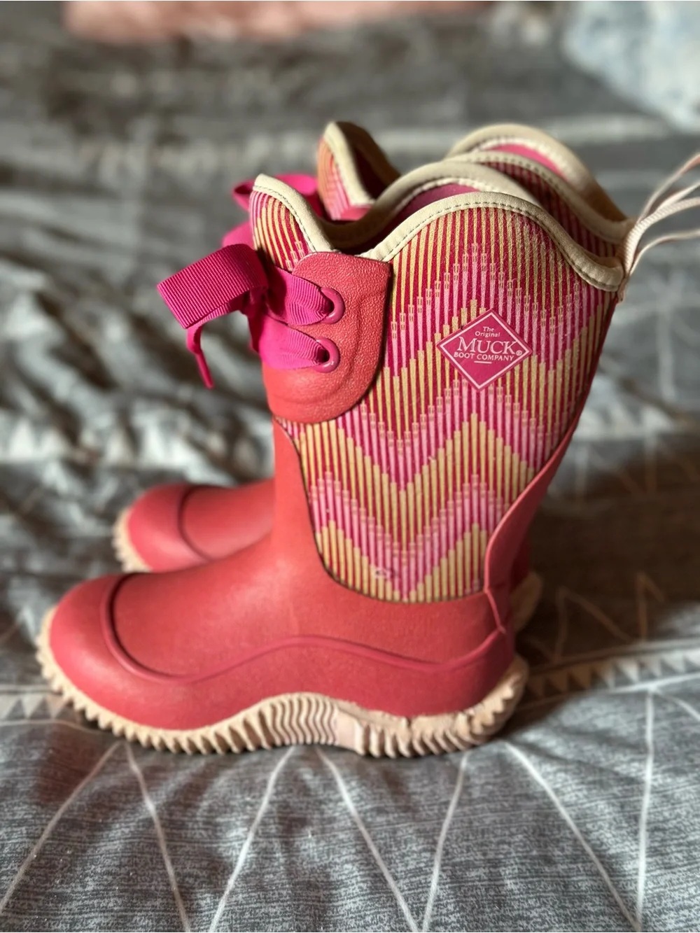 Kids Pink Waterproof Rain & Snow Boots with Ribbon Tie